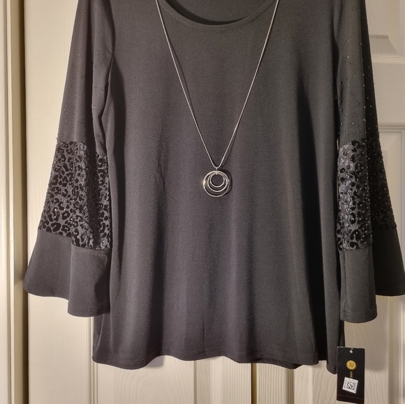 JM Collection women's blouse black, long sleeves, New With Tag Size M - Picture 10 of 10